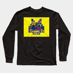 Gamer Invaders Flowers Game by LowEndGraphics Long Sleeve T-Shirt